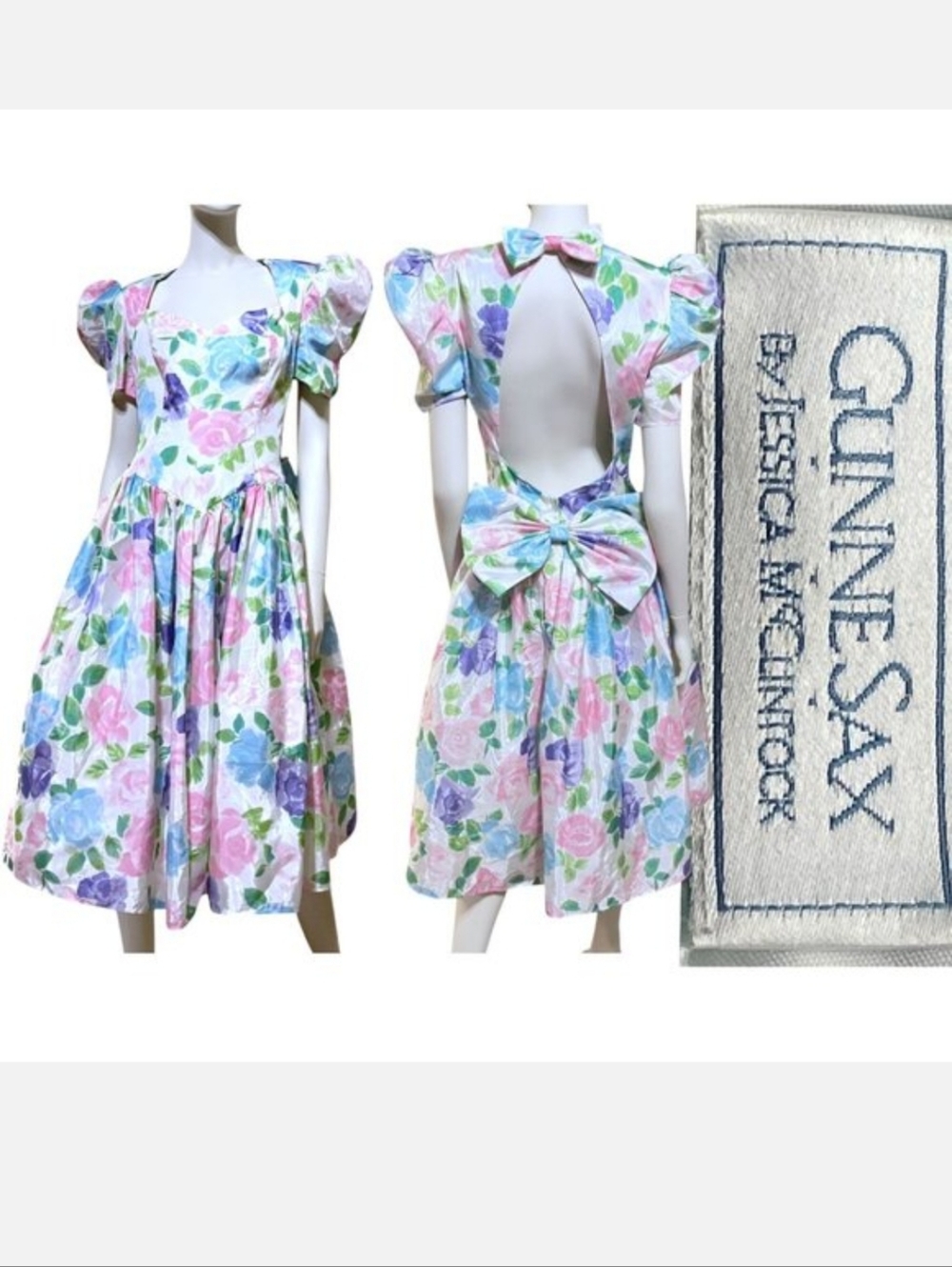 GUNNE SAX Pastel Floral Backless Dress VINTAGE 80s NWT